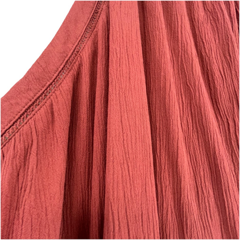 Midi Dress Rayon Halter Neck Tiered Brick Red Sleeveless Flowy XXL resort Boh - Picture 4 of 14